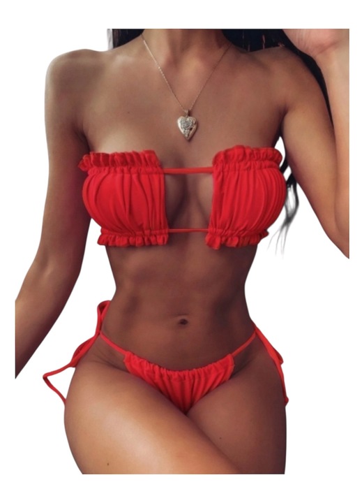Női kétrészes fürdőruha szett, piros, M-es méret