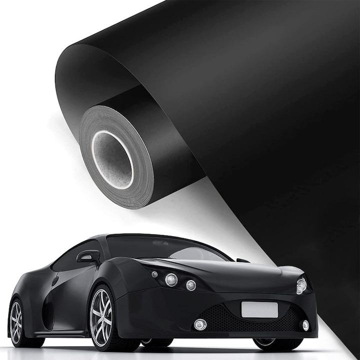 Folie Auto pentru Colantare Integrala, din Termoplastica, Autoadeziva, Bubble Free, Rezistenta la Abraziune, Finisaj Mat, 3 m x 1.52 m, Negru