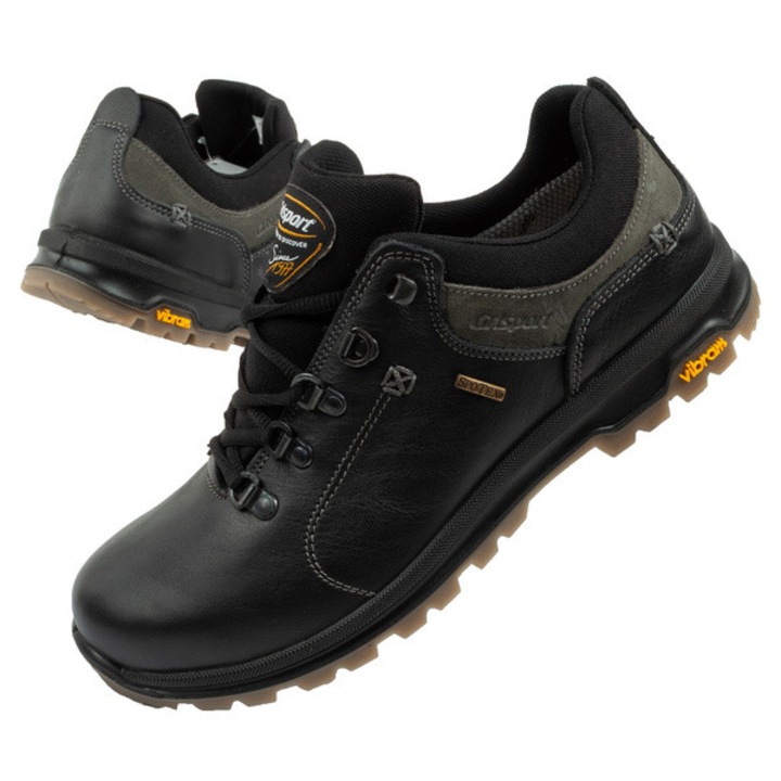 Pantofi de drumetie din piele Grisport Nero Oliato SPO-TEX pentru barbati, negri, Negru