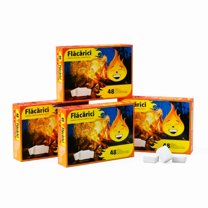 Set 4 cutii pastile pentru aprins focul, Flacarici 48 buc / cutie
