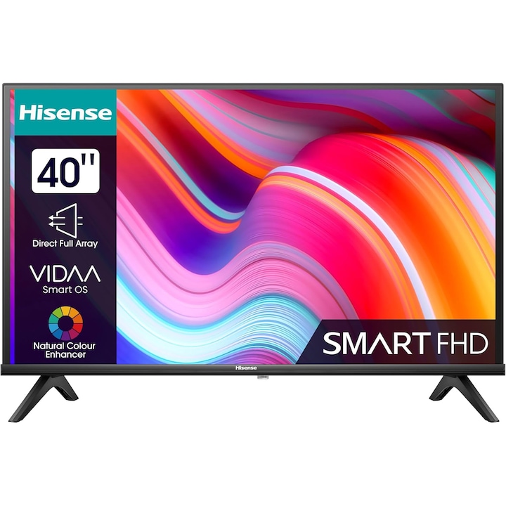 Смарт телевизор Hisense 40 инча, Full HD, HDR, 1920x1080, с дистанционно и захранващ кабел
