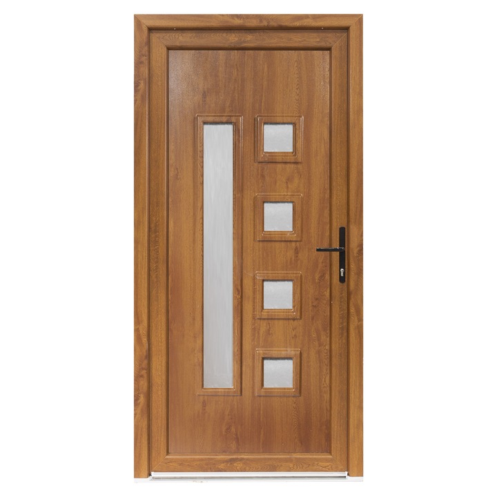 Usa exterior PVC DAFINA, profil Klass, 980x2000 mm, deschidere dreapta, alb stejar auriu