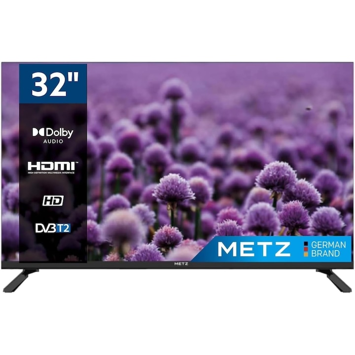 Телевизор Metz, 32 инча, HD Ready, 81x50cm, комплект с дистанционно и захранващ кабел