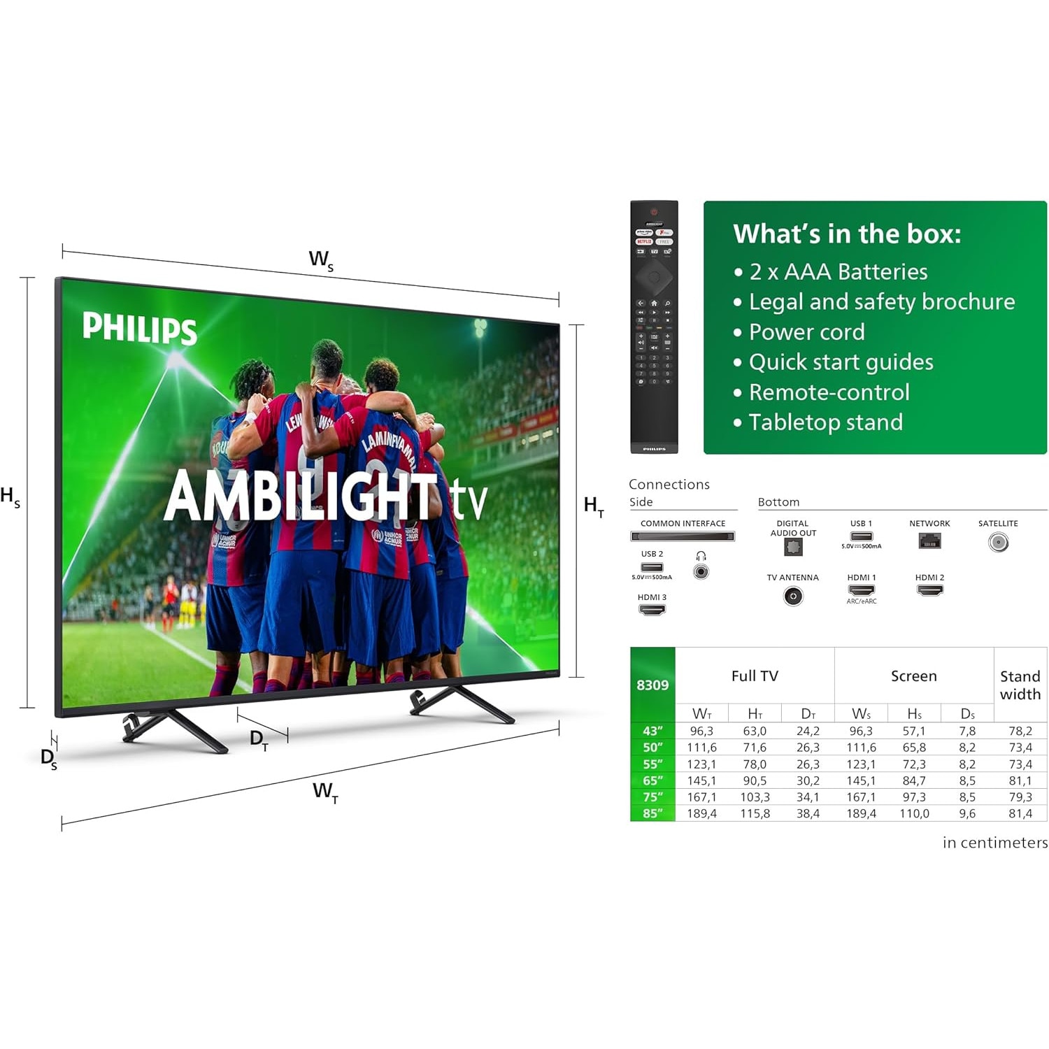 Televizor Philips Ambilight 50PUS8309, 4K UHD, 50 inchi, Smart TV, Ambilight pe 3 laturi, 126 cm