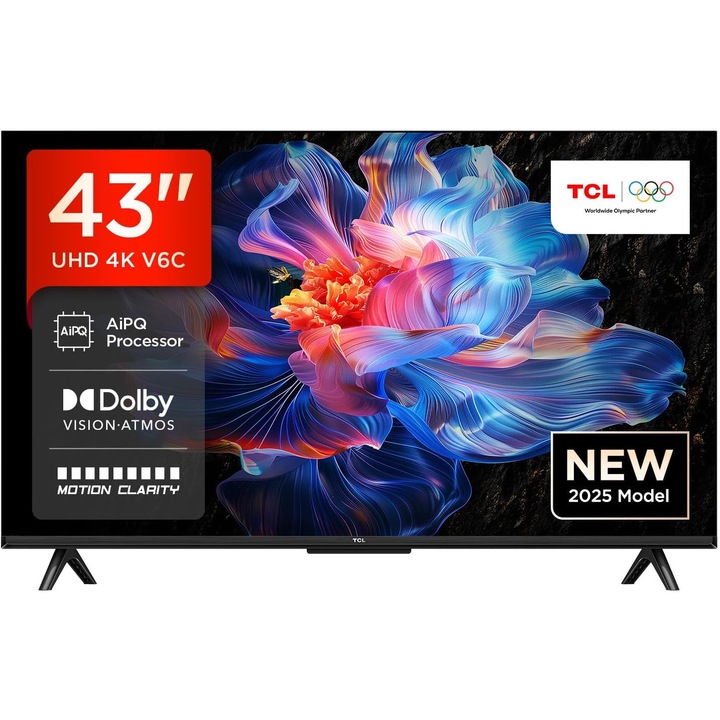 Телевизор TCL 43V6C, Smart TV, 43 инча, 4K Ultra HD, HDR10+, 109x69 см