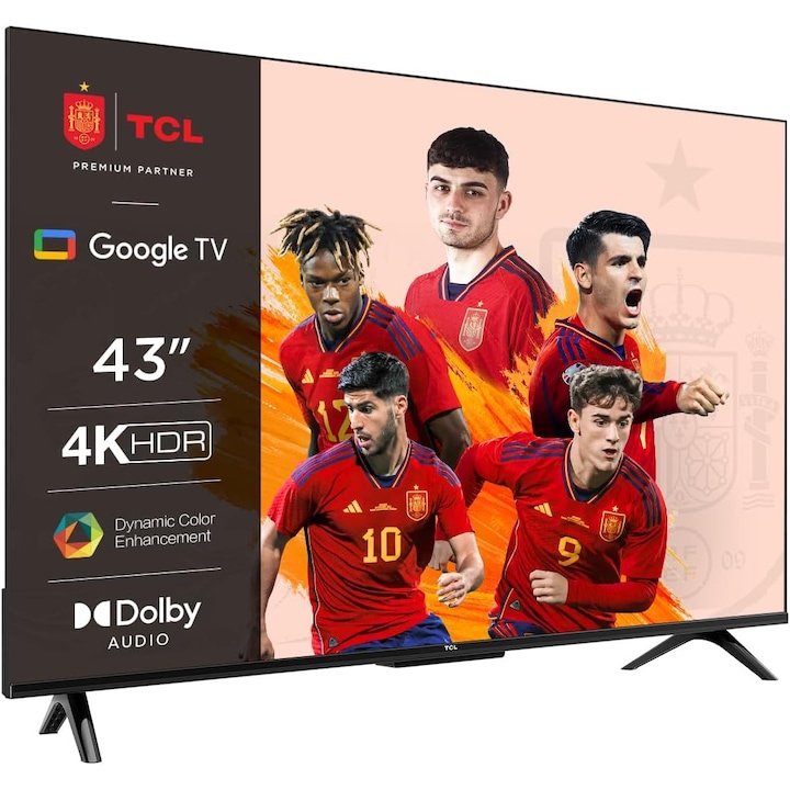 TCL 43P639K Smart TV, 43 инча, 4K UHD, HDR, 3840x2160, включва дистанционно и захранващ кабел