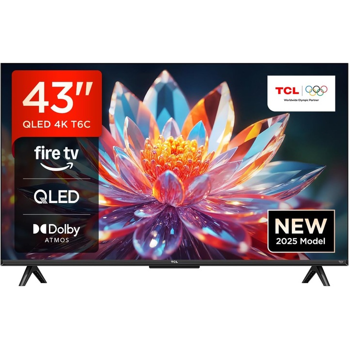 TCL 43T6C QLED 4K UHD Smart TV, 43 инча, 4K резолюция, HDR10+, черен