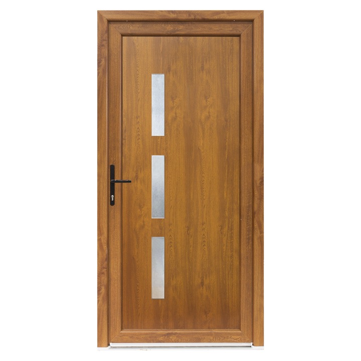 Usa exterior PVC ILEANA, profil Klass, 980x2000 mm, deschidere stanga, stejar auriu