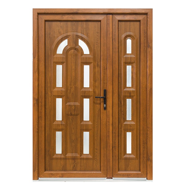 Usa exterior dubla PVC MAGNOLIA, profil Klass, 1400x2050 mm, deschidere dreapta, stejar auriu