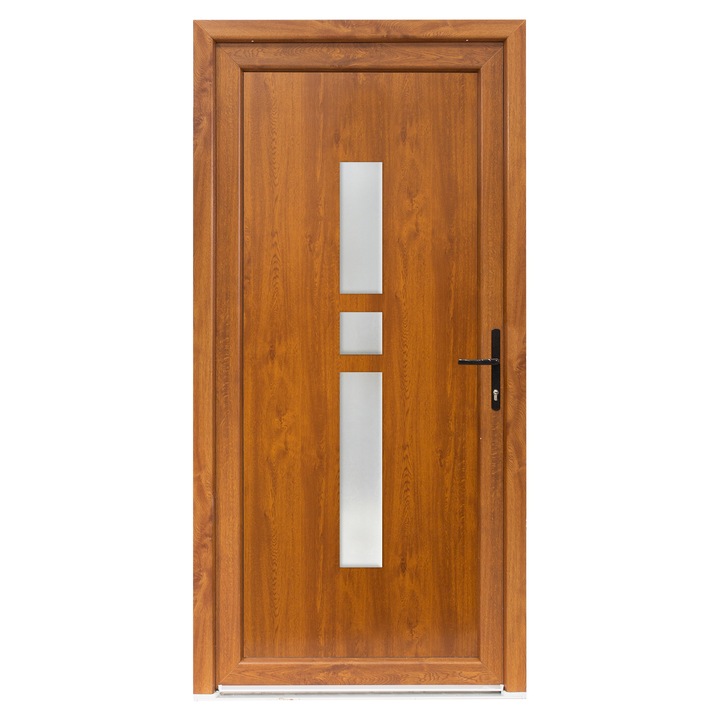 Usă exterior PVC GISELA, Bastion Studio, profil Klass, dreapta, stejar auriu, 980x2000 mm