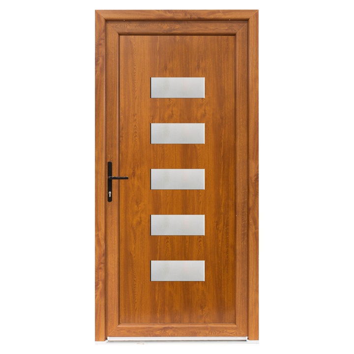 Usa exterior PVC PAUL, profil Klass, 980x2000 mm, deschidere stanga, stejar auriu