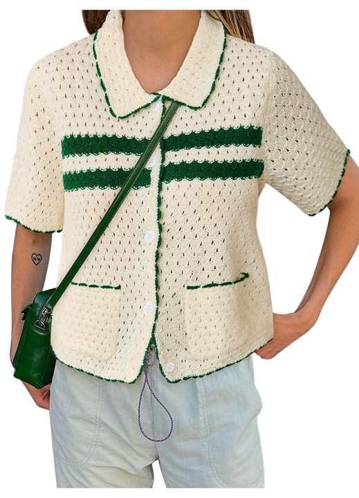 Cardigan femei, Imily Bela, cu guler invelit, cu nasturi, stil vintage Y2K（10199）, Verde