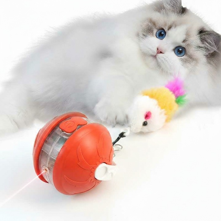Nunbell Jucarie interactiva tip minge inteligenta pentru pisici, cu miscare automata pentru joaca in interior si exterior, senzor laser pentru evitare obstacole, coada pufoasa, mentine animalele active