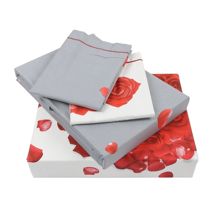 Lenjerie de pat bumbac, Ava 2 persoane, multicolor, set 4 piese