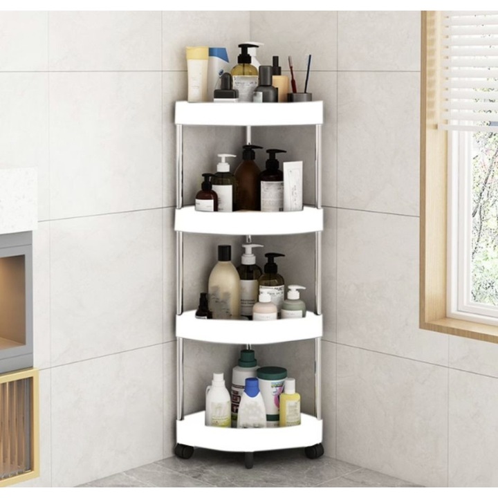 Etajera de colt cu 4 rafturi, organizator depozitare pentru baie
