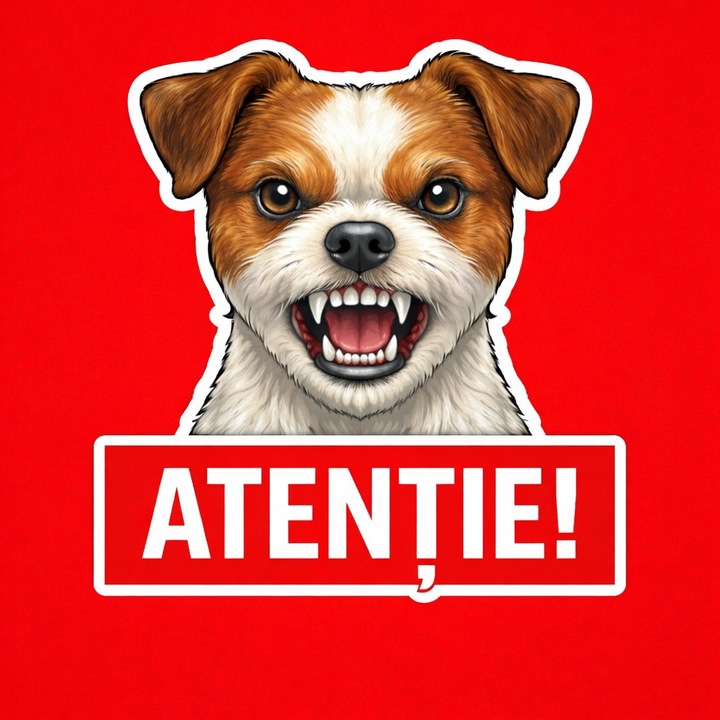 Banner indicator avertizare Atentie Caine Jack Russell Terrier 30x30cm