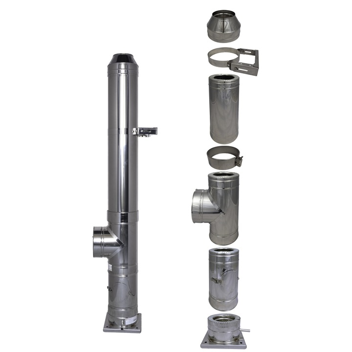 Cos de fum Versia-Lux, inox AISI 304, 180/250 mm, H 5 m, mulțime de elemente