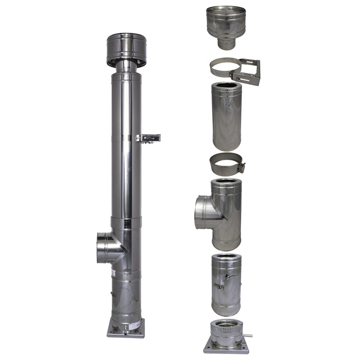 COS DE FUM D120/180 mm - H 3 m - plecare sol, teu 90 grade, palarie antivant