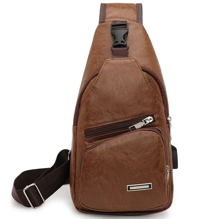 Válltáska USB töltéssel HU-25620 - Barna