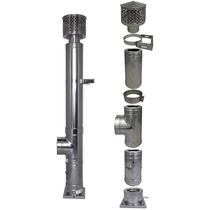 COS DE FUM D180/250 mm - H 5 m - plecare sol, teu 90 grade, palarie antiscanteie