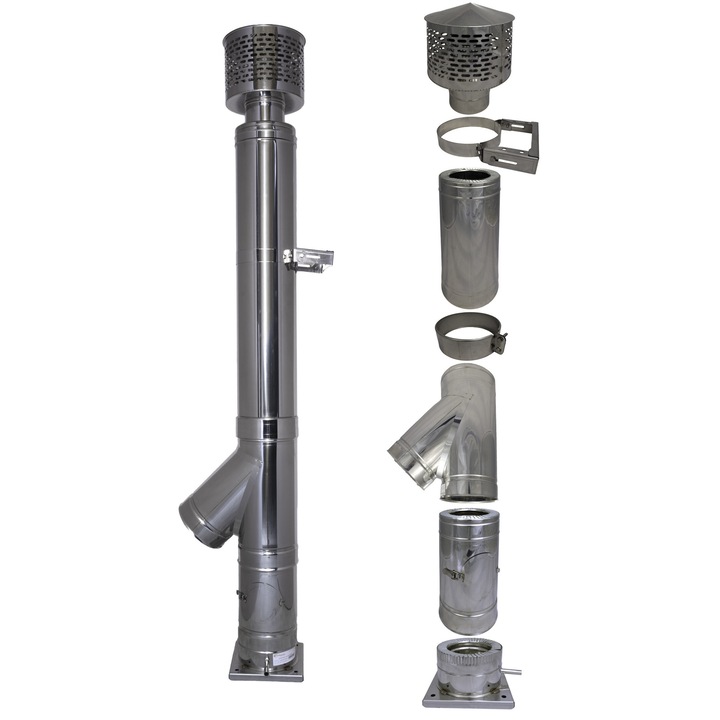 COS DE FUM D180/250 mm - H 5 m - plecare sol, teu 135 grade, palarie antiscanteie