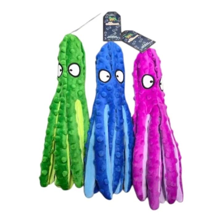 Комплект от 3 плюшени играчки за кучета, Октопод, различни цветове
