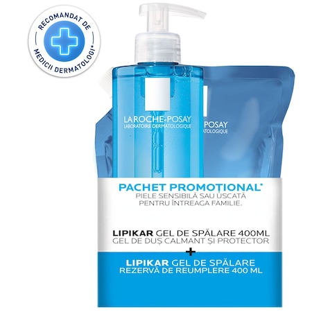 Pachet La Roche-Posay: Gel de dus calmant si protector Lipikar, 400 ml + Rezerva, 400 ml