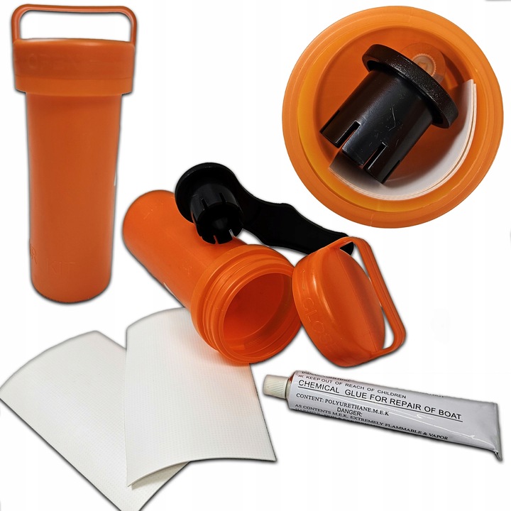 Kit de reparatii SUP pentru lipirea unui caiac: cutie, petice, lipici si cheie