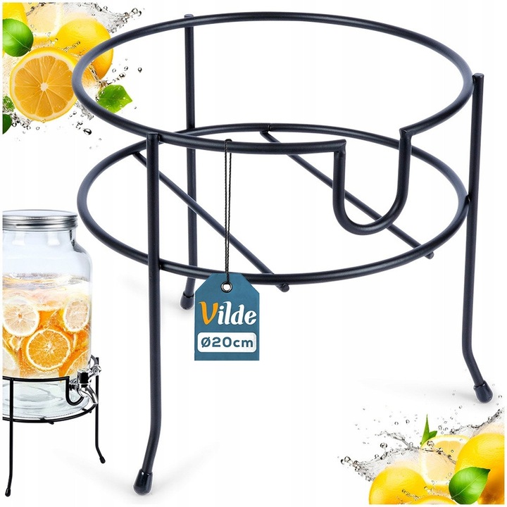 Suport Metalic Pentru Dozator De Bauturi Cu Robinet, Vilde, 20.5x19 cm, Negru, Baza Rotunda Stabila Cu 3 Picioare, Diametru Util 20 cm, Faciliteaza Turnarea Lichidelor In Pahare, Protectie Anti-Zgariere, Design Industrial Simplu Si Robust