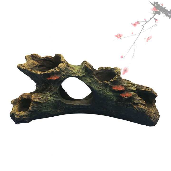 Ornament Acvariu Trunchi de Copac Artificial cu Ciuperci – Decor Realist din PVC Sigur si Durabil