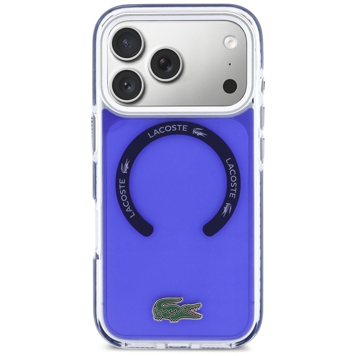 Carcasa Lacoste Shockproof Transparent Frosted cu MagSafe compatibila cu iPhone 17 Pro, Marine Blue