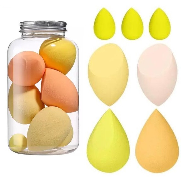 Burete pentru machiaj IZMAEL, set 8 buc, galben, spuma antibacteriana