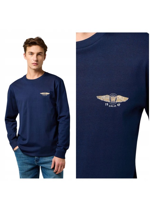 Мъжка Тениска, Wrangler, LS Americana Tee, Regular Fit, Кръгло Деколте, С Лого, Класически Дизайн, Дълги Ръкави, Памук, Тъмносин