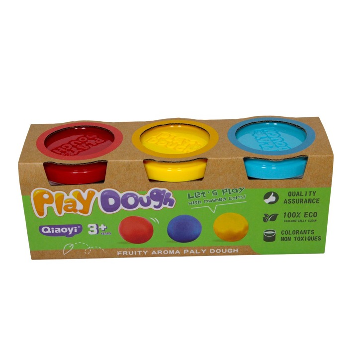 Set plastilina 3 culori, Qiaoyi, textura moale, borcanas