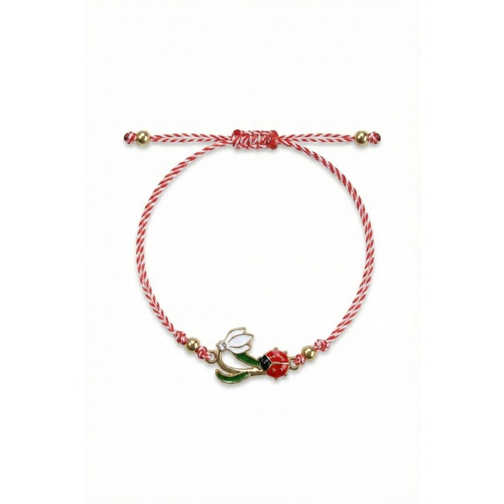 Márciusi karkötő hóvirággal és katicabogárral