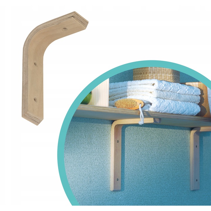 Suport polita lemn, INTEGRI, WDG, 2 bucati, 150x100 mm, fag natural, placaj curbat, aspect modern si minimalist, finisaj brut perfect pentru proiecte individuale DIY