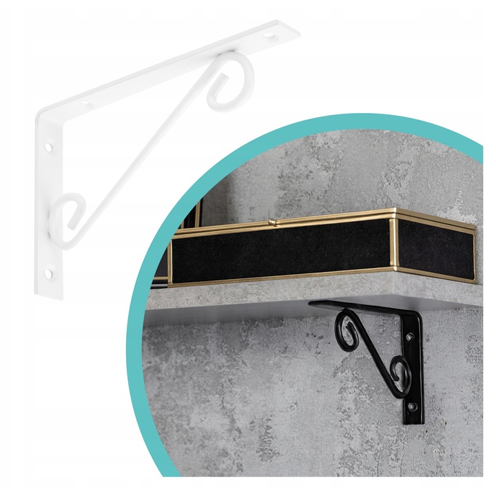 Suport pentru rafturi, INTEGRI, Model WOP, 200x125 mm, otel alb, forma expresiva si eleganta, ideal pentru living sau bucatarie, ofera rafinament si stabilitate raftului