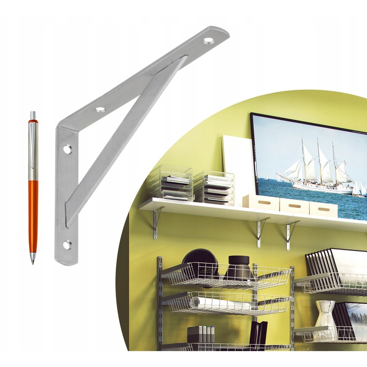 Suport pentru rafturi, INTEGRI, Model Domax WSWP, 200x125x20 mm, argintiu, 90kg, vopsit electrostatic, forma universala, durabilitate pe viata si aspect estetic in orice incapere