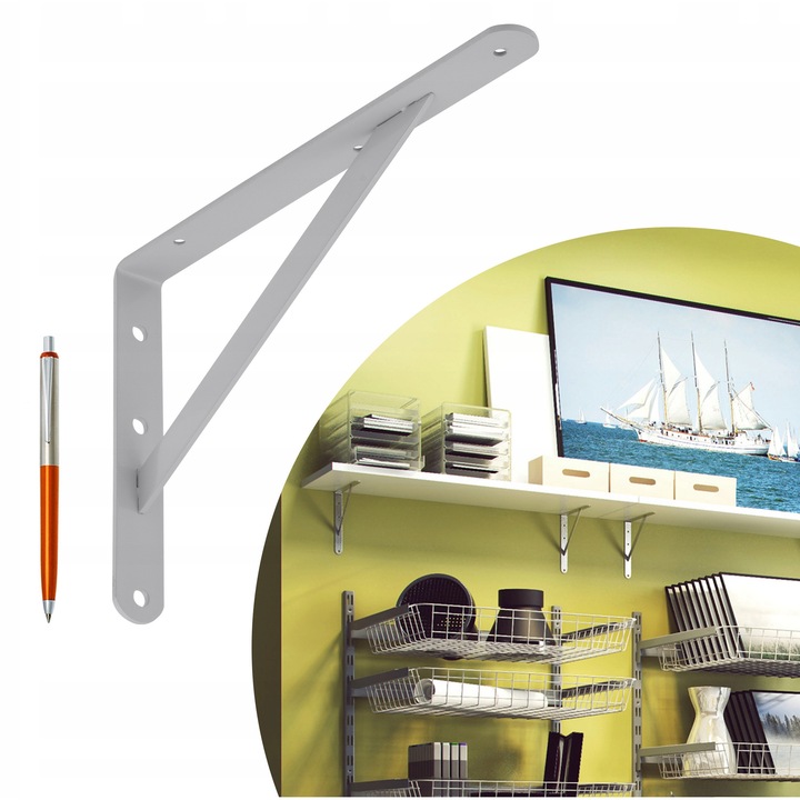 Suport pentru rafturi, INTEGRI, Model Domax WSWP, 300x200x4 mm, gri, 130kg, otel durabil, depozitare sigura pentru obiecte grele, organizare eficienta in spatii tehnice si casa