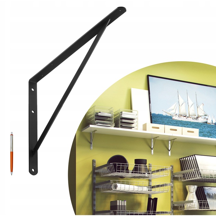 Suport pentru rafturi, INTEGRI, Model Domax WSWP, 500x330 mm, negru, 130kg, otel robust, stabilitate maxima pentru rafturi grele, montaj simplu in garaj, atelier sau camara