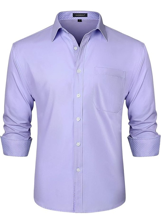 Camasa pentru Barbati cu Guler si Mansete cu Model – Bumbac wqfdi Poliester, Eleganta, Potrivita pentru Business & Evenimente, Lila
