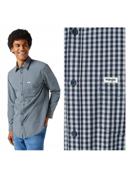 Camasa Barbati, Wrangler, Ls 1 Pkt Shirt, Regular Fit, Cu Guler, Cu Nasturi, Design Clasic, Maneci Lungi, Bumbac, M INTL, Albastru