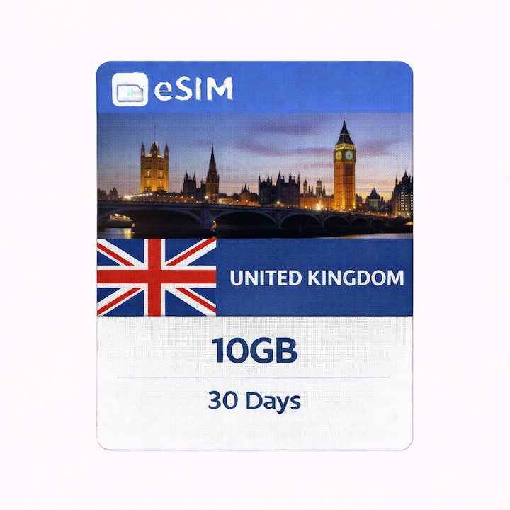 NextSIM eSIM Regatul Unit, 10 GB Date Mobile, 30 Zile, EE / Three / Vodafone / O2 3G/4G/5G, Activare Instanta