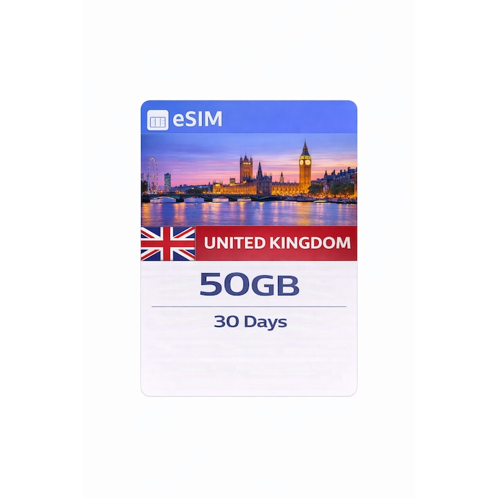 NextSIM eSIM United Kingdom, EE / O2 / Vodafone / Three, 50 GB Date Mobile, 30 Zile, 4G/LTE/5G, Activare Instanta