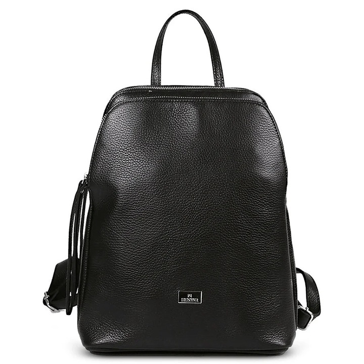 Rucsac fashion dama, Hunter Accessories, piele, 2 compartimente, negru, 30x45cm
