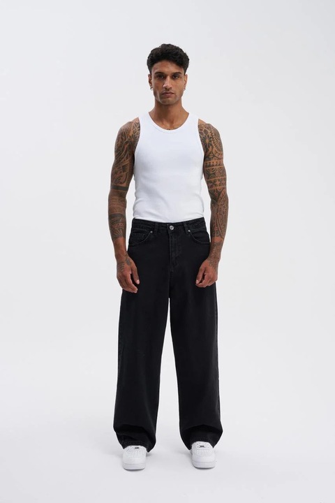 Férfi Machinist Baggy Oversize pamut farmernadrág, fekete