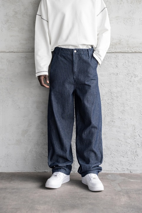 Férfi Machinist Baggy Balloon Fit csíkos farmer, kék, farmer/pamut