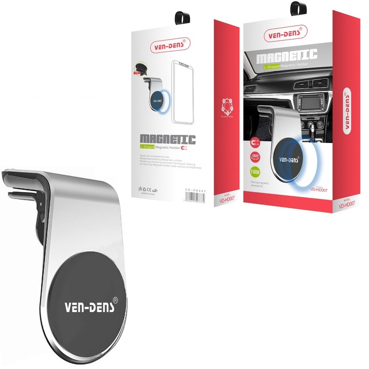 VEN-DENS L Mágneses Telefontartó, Ezüst, 360 Fokban Forgatható, Könnyen Használható
