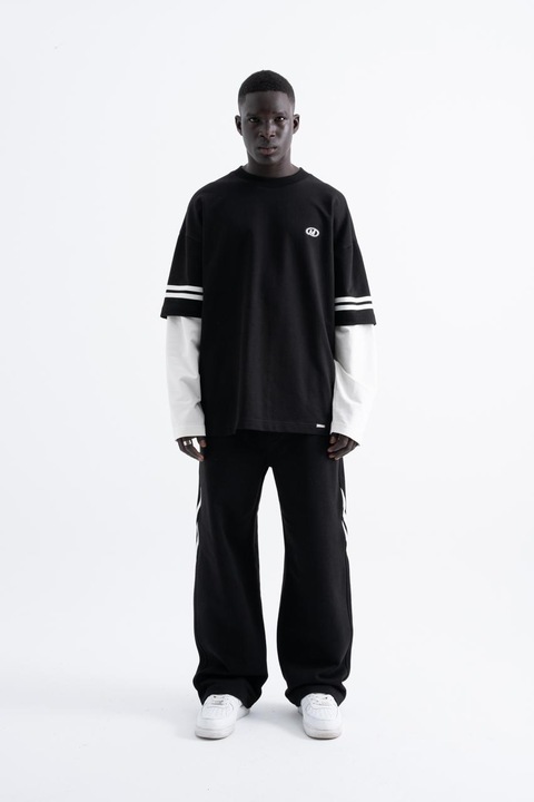 Trening Machinist, oversize, hanorac fara gluga cu imprimeu, pantaloni cu dungi laterale, negru