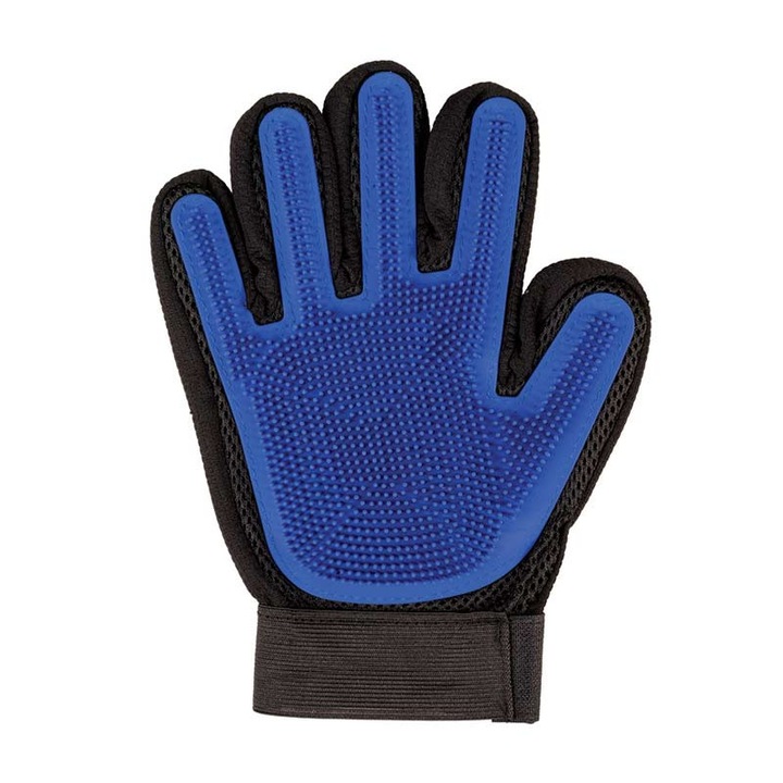 Manusa pentru ingrijirea animalelor Glee, ergonomice, 5 degete, albastru